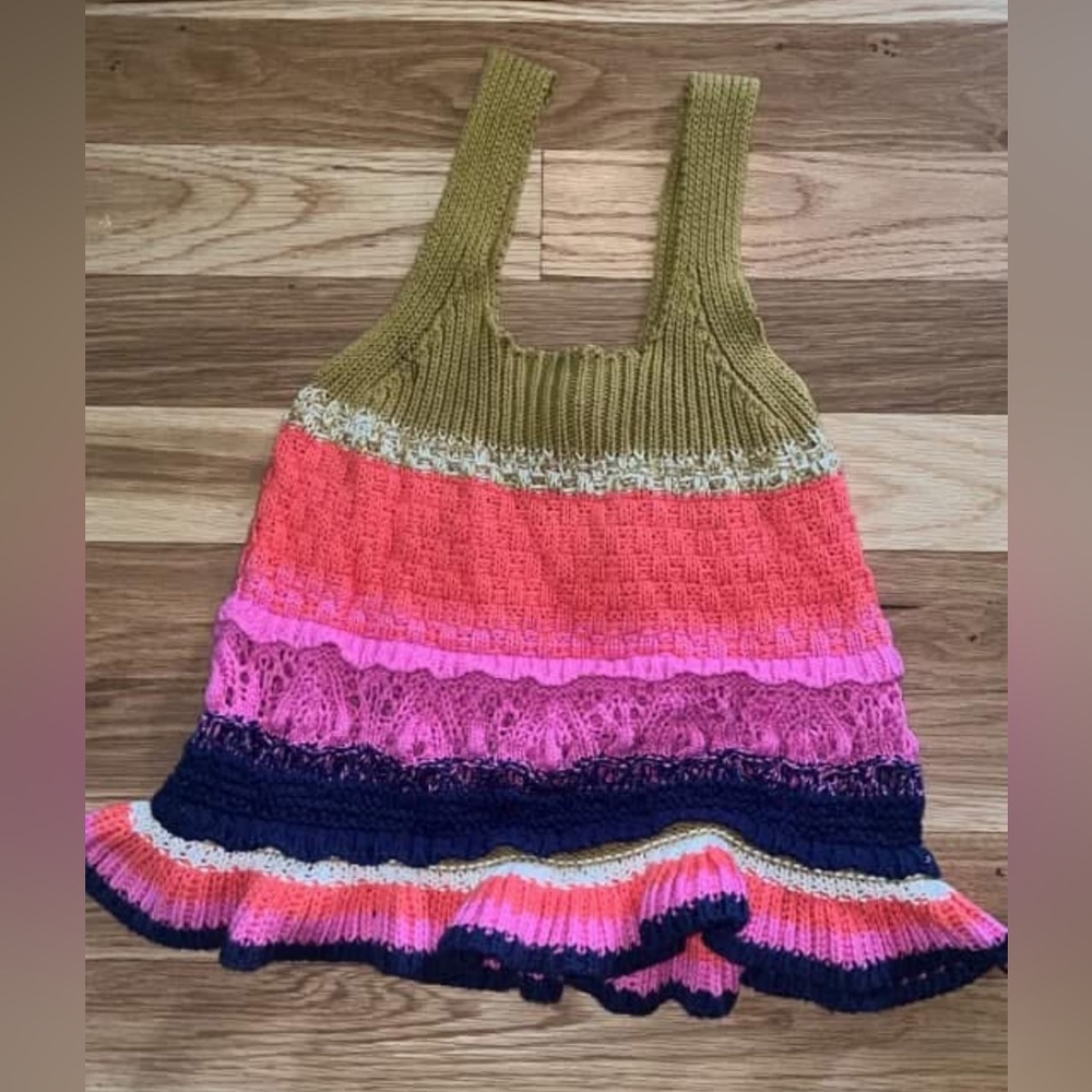 Entro Womens Crochet Knit Sweater Tank Top  Small Pull Over Cream Festival